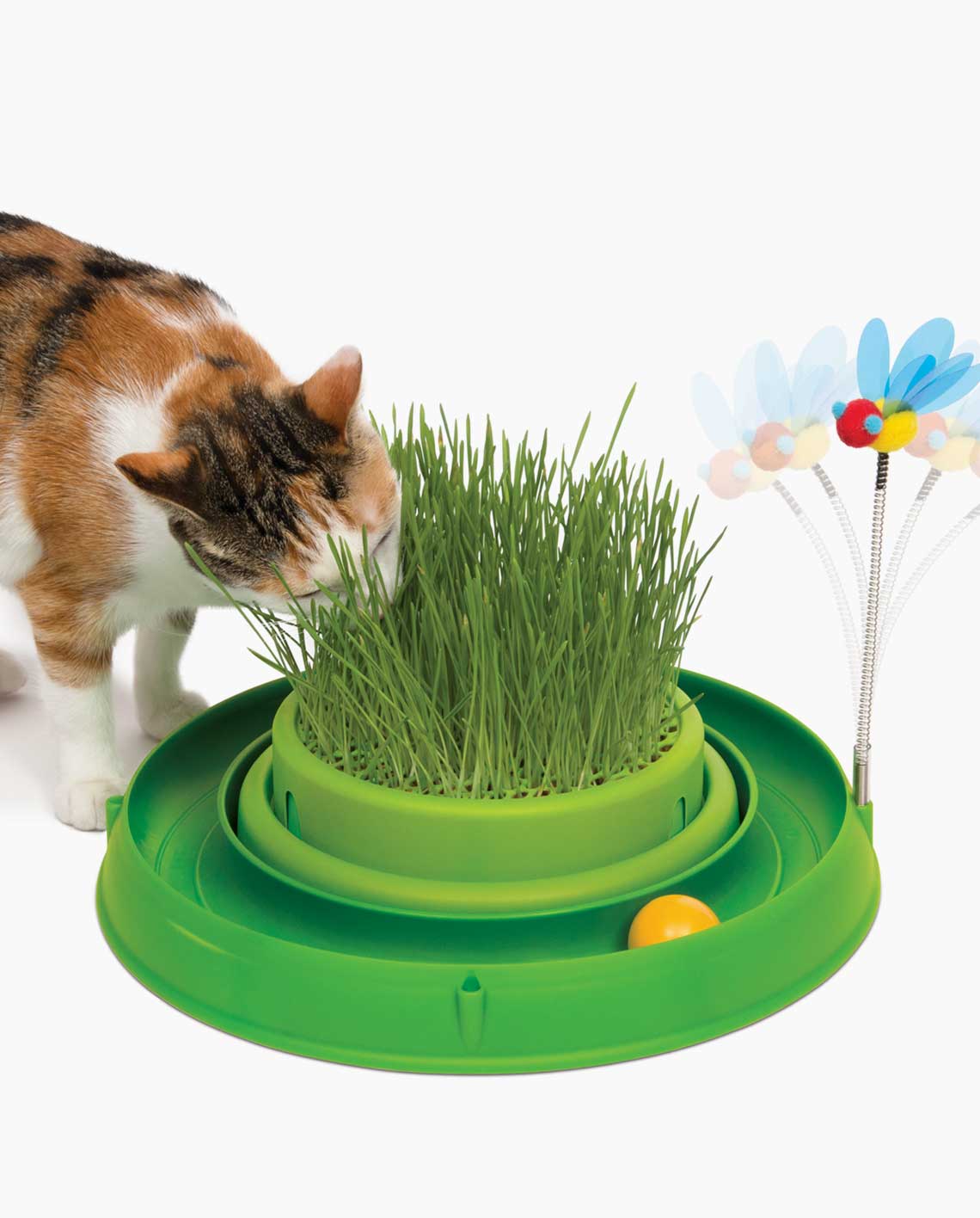 43002-Catit 3-in-1 Play - Circuit Ball Toy with Grass Planter