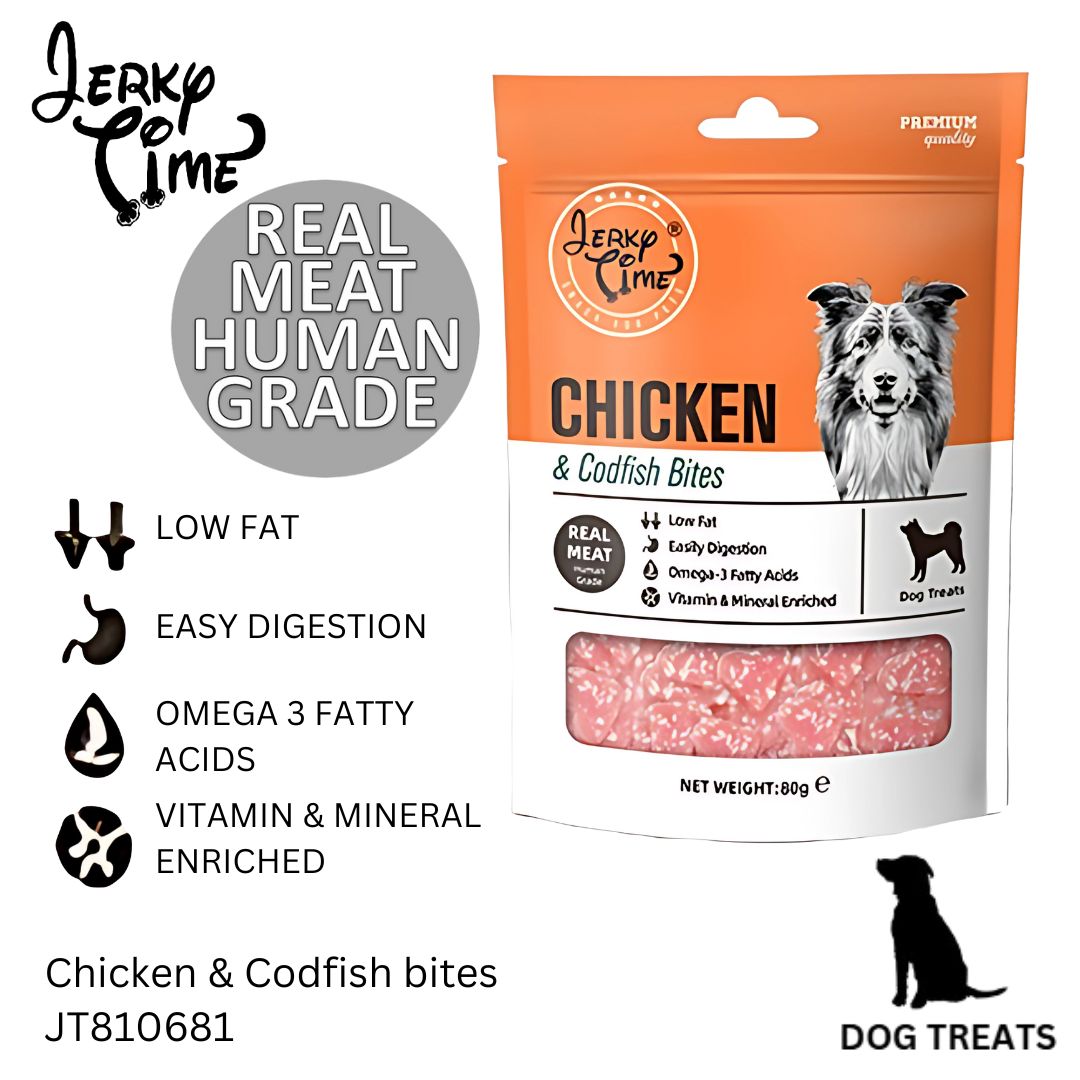 Jerky Time Soft Chicken & Codfish Bites Heart Shape for Dogs 80g (JT810681)