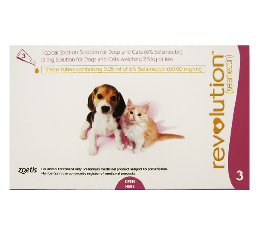 Revolution Topical Spot On for Cats & Dogs <2.5kg (Mauve) 3 Doses