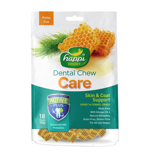 Happi Doggy Dental Chew Care Skin & Coat Support With Fennel Grass & Honey - Regular 4" 150g