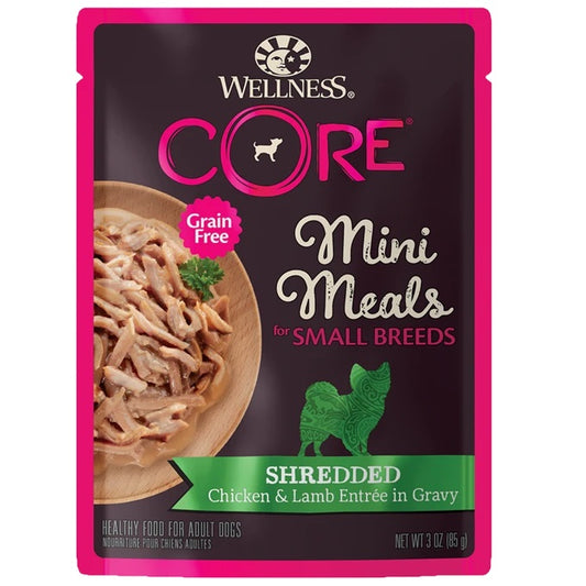 Wellness  CORE Small Breed Mini Meals - Shredded Chicken & Lamb Entrée in Gravy [3oz x 12]