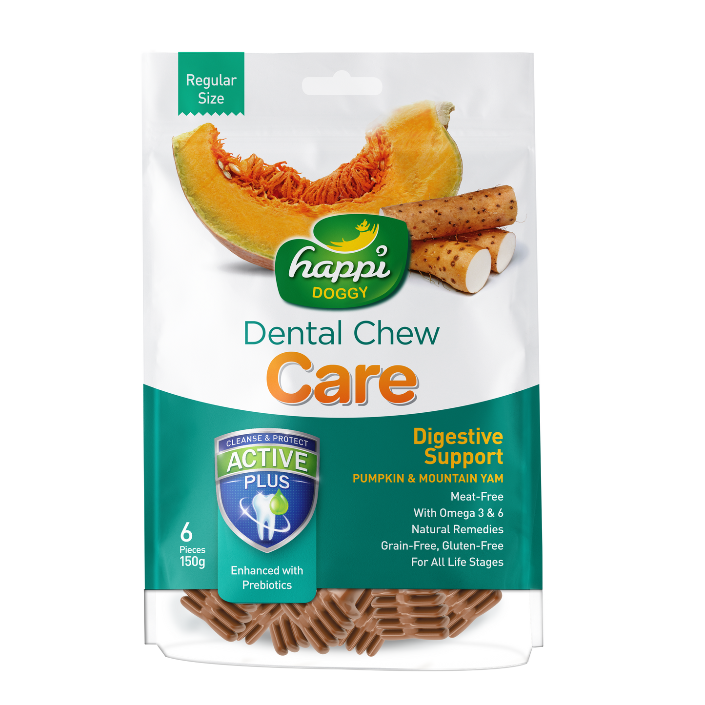 Happi Doggy Dental Chew Care Digestive Support With Pumpkin & Mountain Yam - Regular 4" 150g