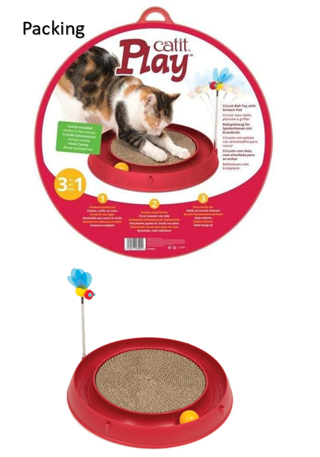 43000-Catit 3-in-1 Play - Circuit Ball Toy with Scratch Pad