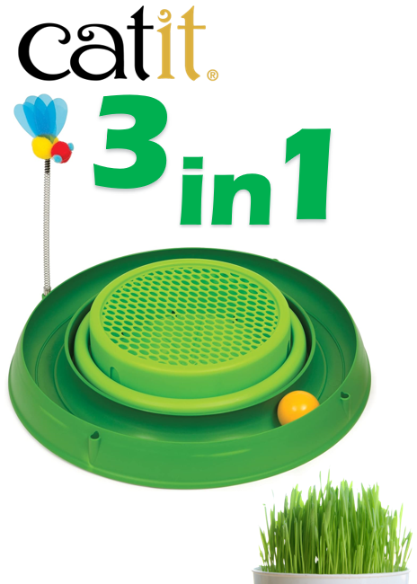 43002-Catit 3-in-1 Play - Circuit Ball Toy with Grass Planter