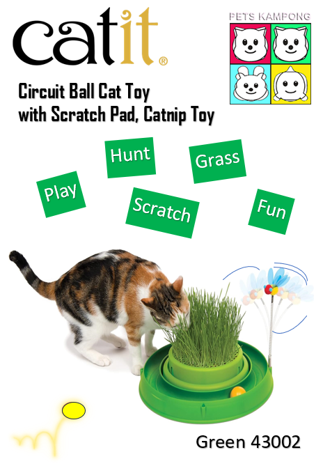 43002-Catit 3-in-1 Play - Circuit Ball Toy with Grass Planter