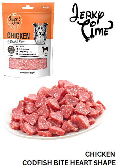 Jerky Time Soft Chicken & Codfish Bites Heart Shape for Dogs 80g (JT810681)