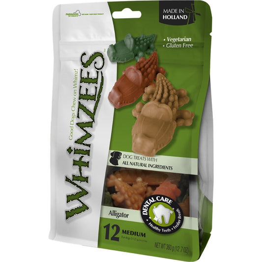 Whimzees All Natural Dog Dental Chews - Alligator Medium 12pcs