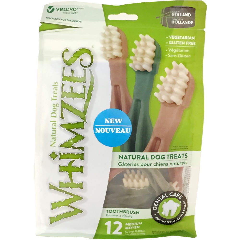 Whimzees All Natural Dog Dental Chews - Toothbrush Medium 12pcs